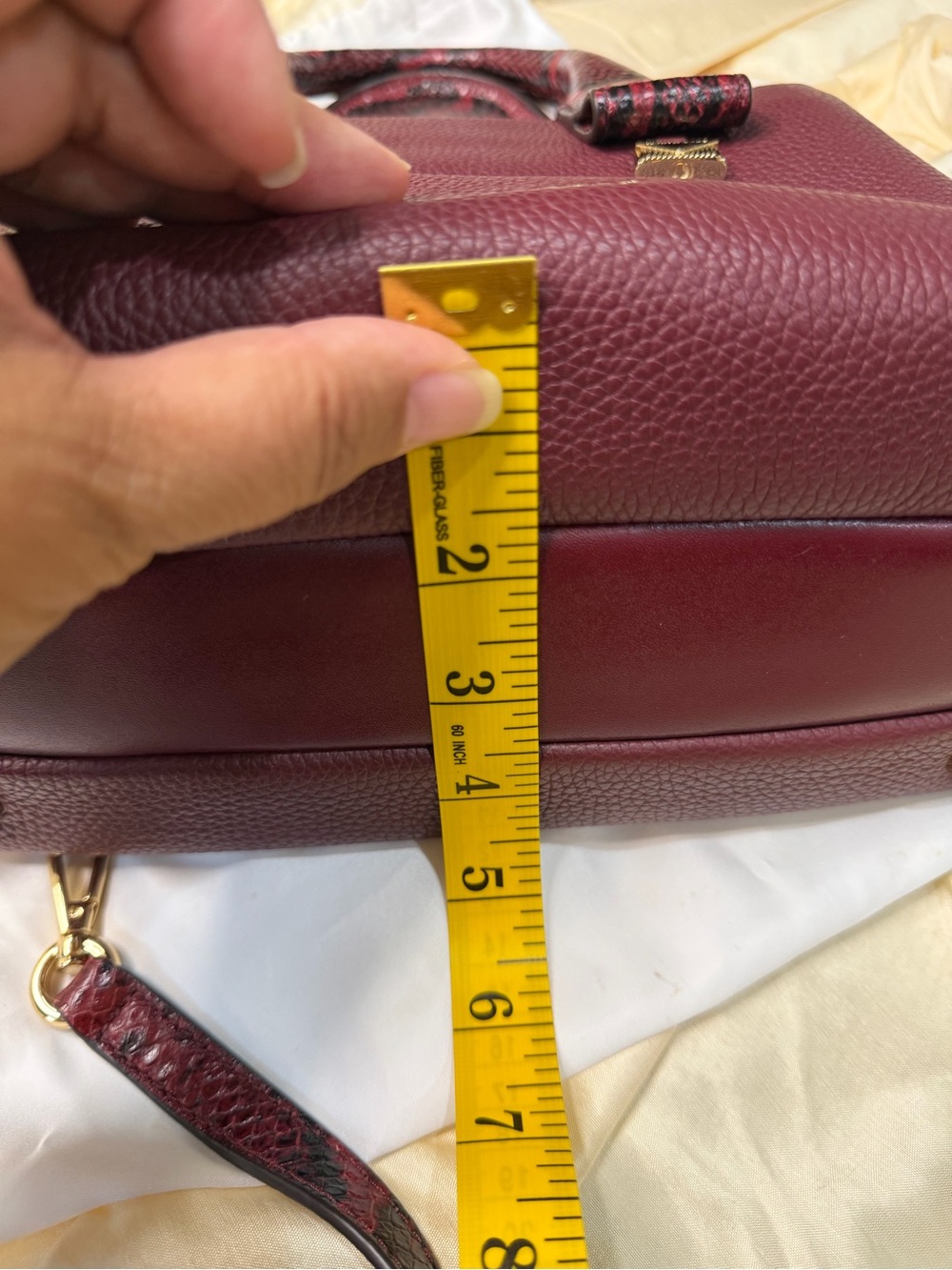 Michael Kors Rollins Small Snake-Embossed Leather Satchel Color Oxblood Burgundy - Picture 8 of 16